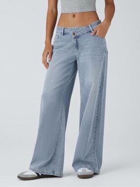 Halara Flex™ Asymmetric Low Rise Zipper Pockets Baggy Wide Leg Washed